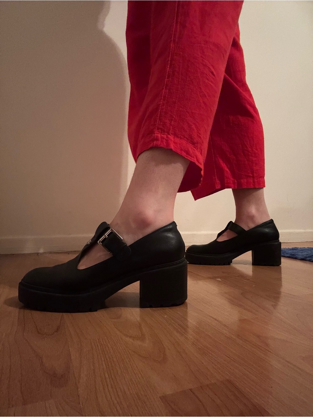 Black Mary Jane Block Heel Shoes with Buckle Strap